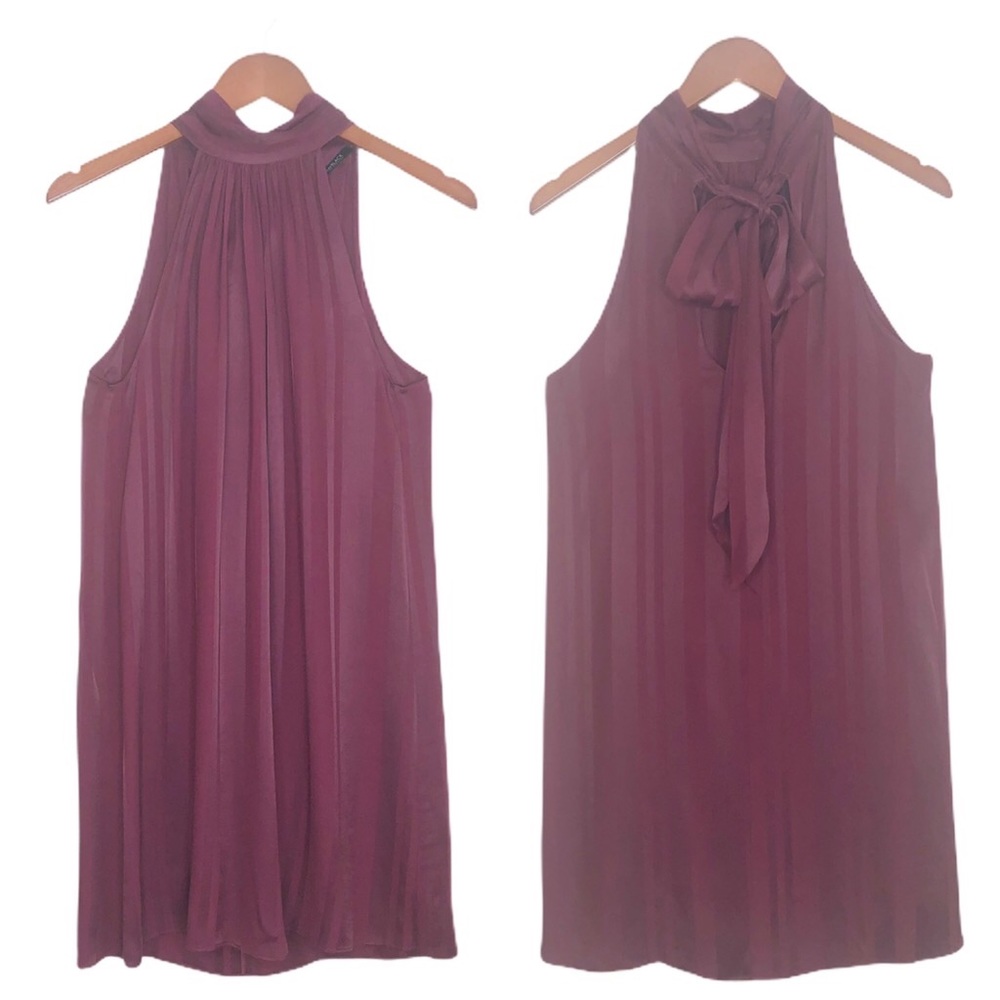 BOBI BLACK NEW High Neck Halter Dress with Tie in Back Burgundy Size S Party